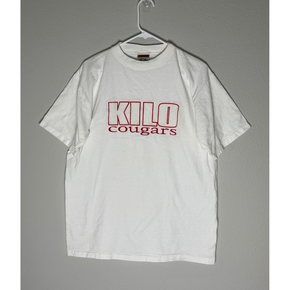 Vintage Red Oak KILO Cougars Graphic T-Shirt White Mens Medium Made in USA